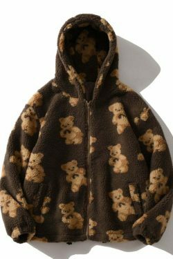 Cozy Teddy Bear Fleece Jacket for Women - Y2K Fashion Aesthetic with a Touch of Grunge Style