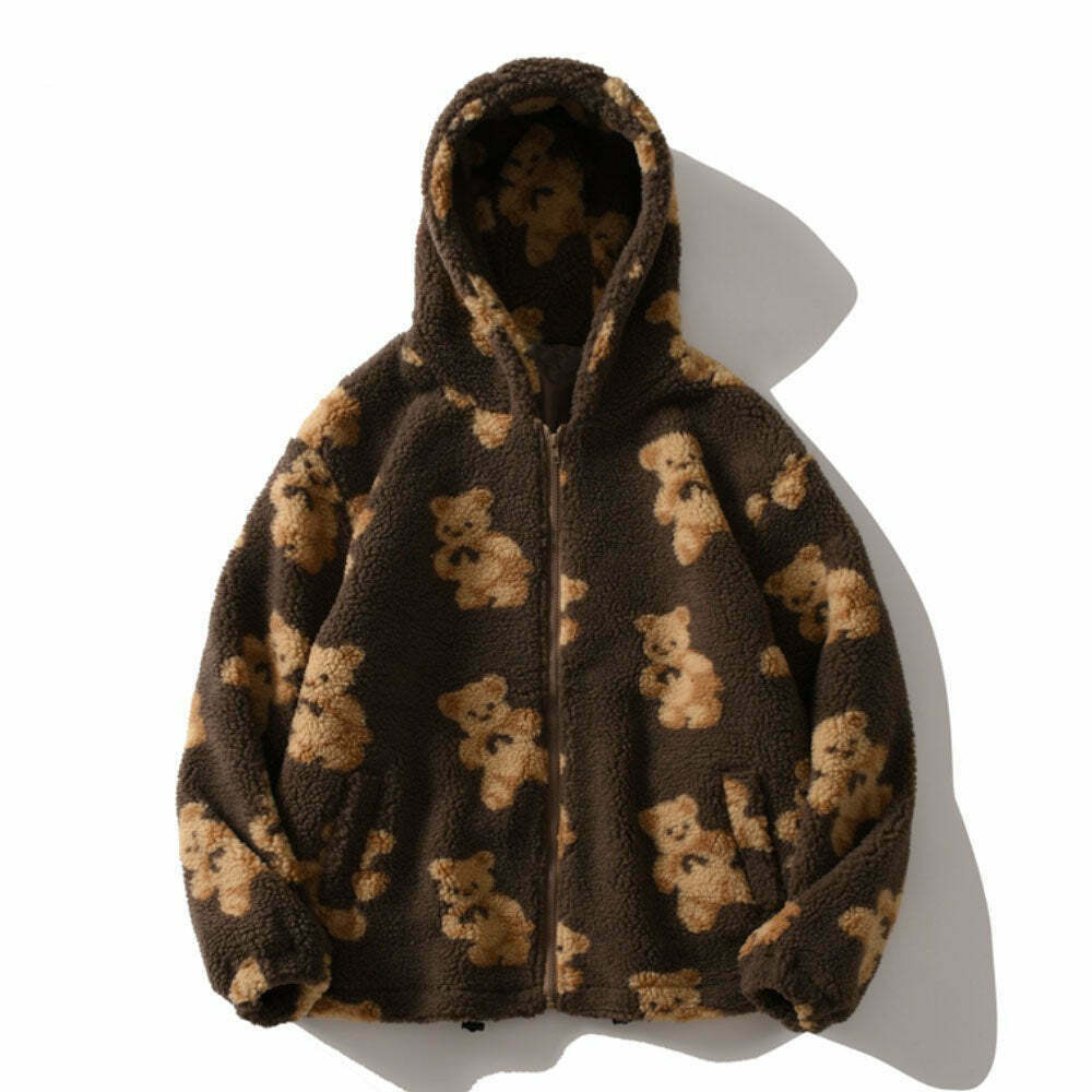 Cozy Teddy Bear Fleece Jacket for Women - Y2K Fashion Aesthetic with a Touch of Grunge Style Cozy Teddy Bear Fleece Jacket for Women - Y2K Fashion Aesthetic with a Touch of Grunge Style