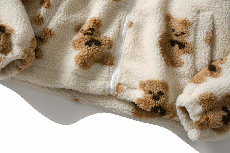 Cozy Teddy Bear Fleece Jacket for Women - Y2K Fashion Aesthetic with a Touch of Grunge Style Cozy Teddy Bear Fleece Jacket for Women - Y2K Fashion Aesthetic with a Touch of Grunge Style