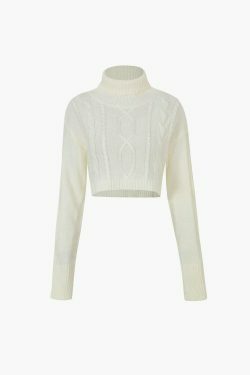 Cozy Turtleneck Cable Sweater for Y2K Fashion Enthusiasts - Grunge, Pastel Goth, Coquette Aesthetic
