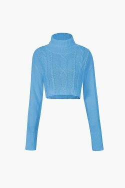Cozy Turtleneck Cable Sweater for Y2K Fashion Enthusiasts - Grunge, Pastel Goth, Coquette Aesthetic