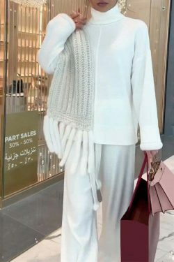 Cozy Turtleneck Sweater & Relaxed Pant Suit Set - Y2K Fashion Aesthetic