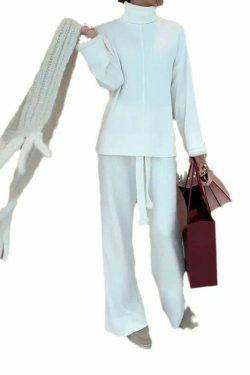 Cozy Turtleneck Sweater & Relaxed Pant Suit Set - Y2K Fashion Aesthetic