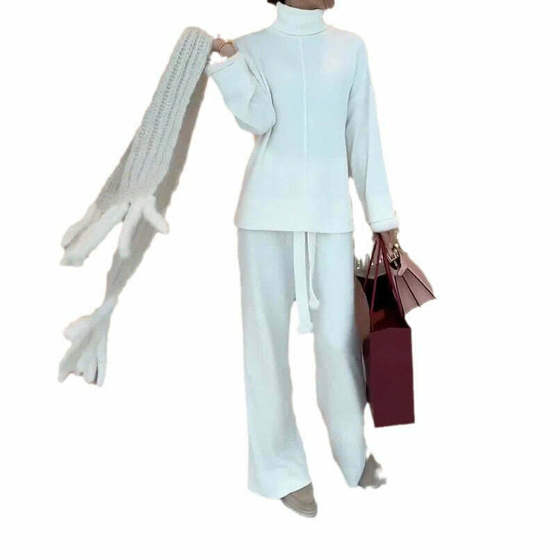 Cozy Turtleneck Sweater & Relaxed Pant Suit Set - Y2K Fashion Aesthetic Cozy Turtleneck Sweater & Relaxed Pant Suit Set - Y2K Fashion Aesthetic