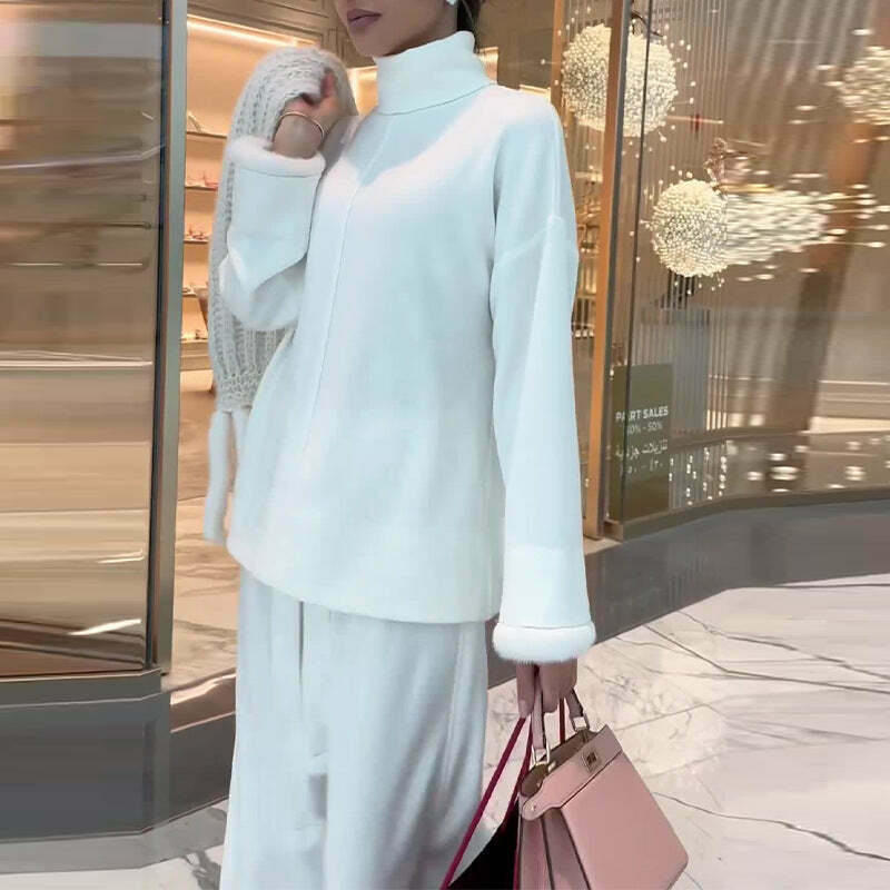 Cozy Turtleneck Sweater & Relaxed Pant Suit Set - Y2K Fashion Aesthetic Cozy Turtleneck Sweater & Relaxed Pant Suit Set - Y2K Fashion Aesthetic