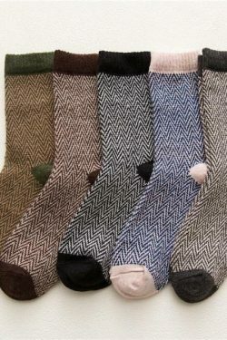 Cozy Winter Cotton Socks Set (5 Pairs) for Y2K Fashion Enthusiasts