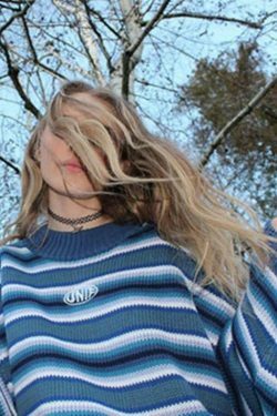 Cozy Y2K Blue Sweater: Knitted Oversized Top for Women - Grunge & Cottagecore Aesthetic Style