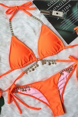 Crystal Diamond Bikini: Y2K Fashion Split Strap Swimsuit for Women