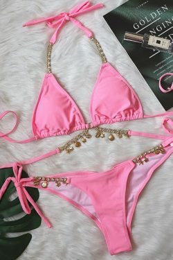 Crystal Diamond Bikini: Y2K Fashion Split Strap Swimsuit for Women