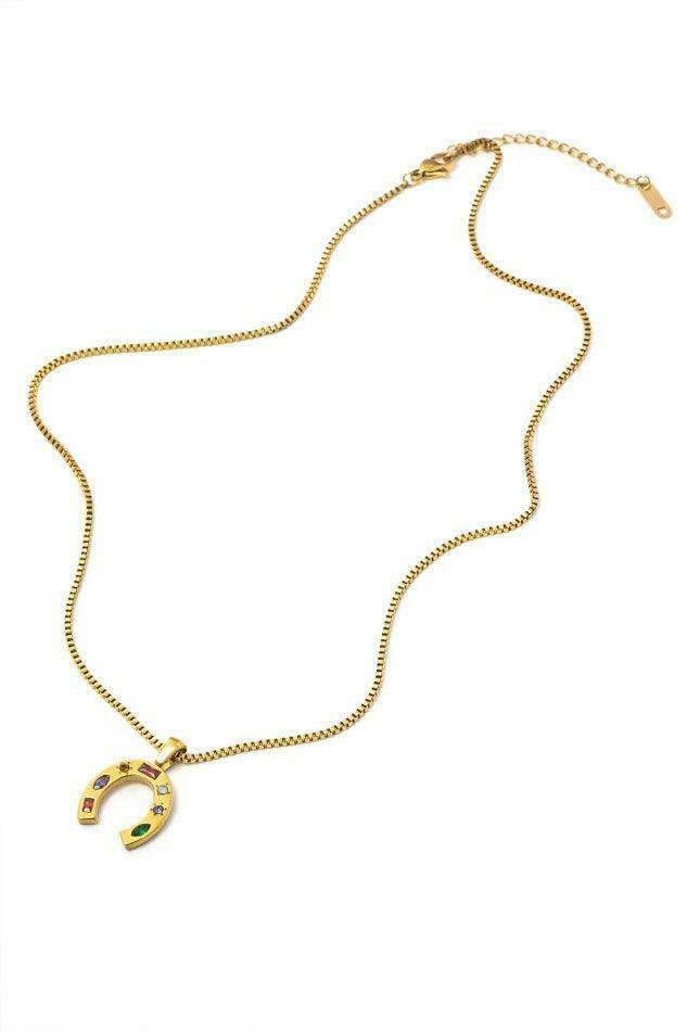 Crystal Horseshoe Pendant Necklace - Y2K Fashion Jewelry with Coquette & Grunge Aesthetic Crystal Horseshoe Pendant Necklace - Y2K Fashion Jewelry with Coquette & Grunge Aesthetic