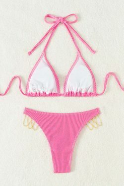 Crystal Lace-Up Bikini in Solid Color - Y2K Fashion Swimwear