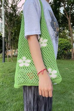 Cut-out Flowers Shoulder Eco Bag for Y2K Fashion Enthusiasts with Coquette and Grunge Aesthetic