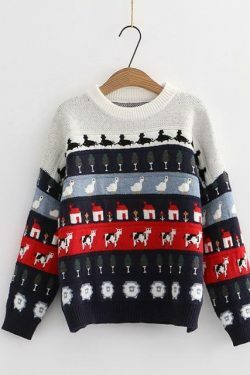Cute Animals & Trees Embroidery Sweater - Y2K Fashion Coquette Aesthetic Grunge Style