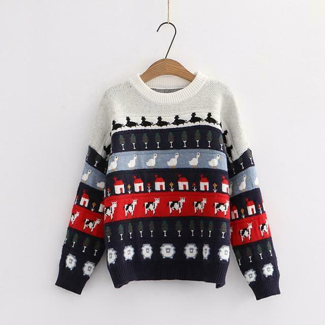 Cute Animals & Trees Embroidery Sweater - Y2K Fashion Coquette Aesthetic Grunge Style Cute Animals & Trees Embroidery Sweater - Y2K Fashion Coquette Aesthetic Grunge Style