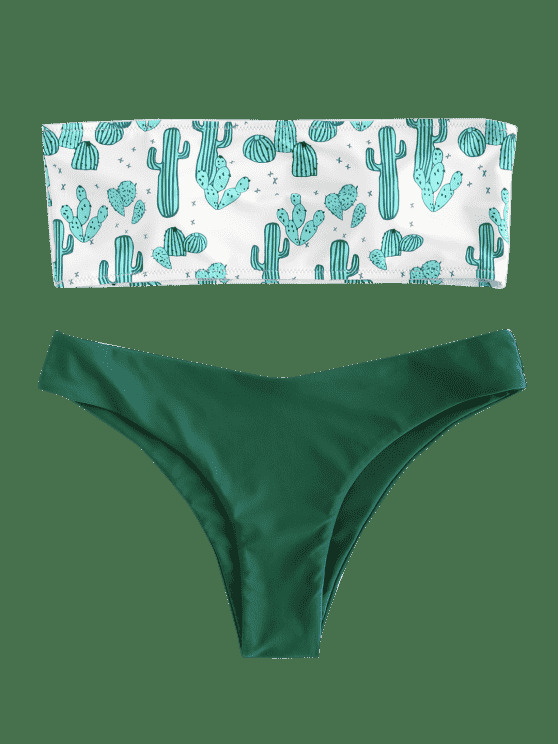 Cute Cactus Print Bandeau Bikini Set for Y2K Fashion Enthusiasts Cute Cactus Print Bandeau Bikini Set for Y2K Fashion Enthusiasts