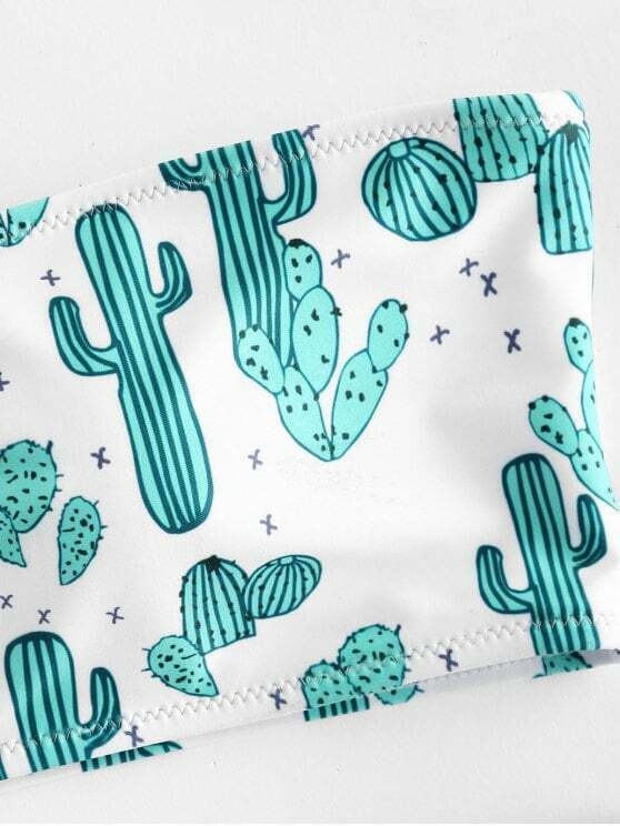 Cute Cactus Print Bandeau Bikini Set for Y2K Fashion Enthusiasts Cute Cactus Print Bandeau Bikini Set for Y2K Fashion Enthusiasts