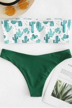 Cute Cactus Print Bandeau Bikini Set for Y2K Fashion Enthusiasts