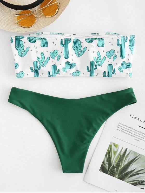 Cute Cactus Print Bandeau Bikini Set for Y2K Fashion Enthusiasts Cute Cactus Print Bandeau Bikini Set for Y2K Fashion Enthusiasts