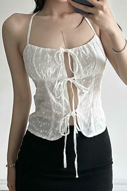 Cute Floral Embroidered Tie-Front Crop Camisole: Y2K Fashion Halter