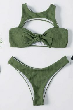 Cute Green Caged Bralette Bikini Set for Y2K Fashion and Aesthetic Pictures