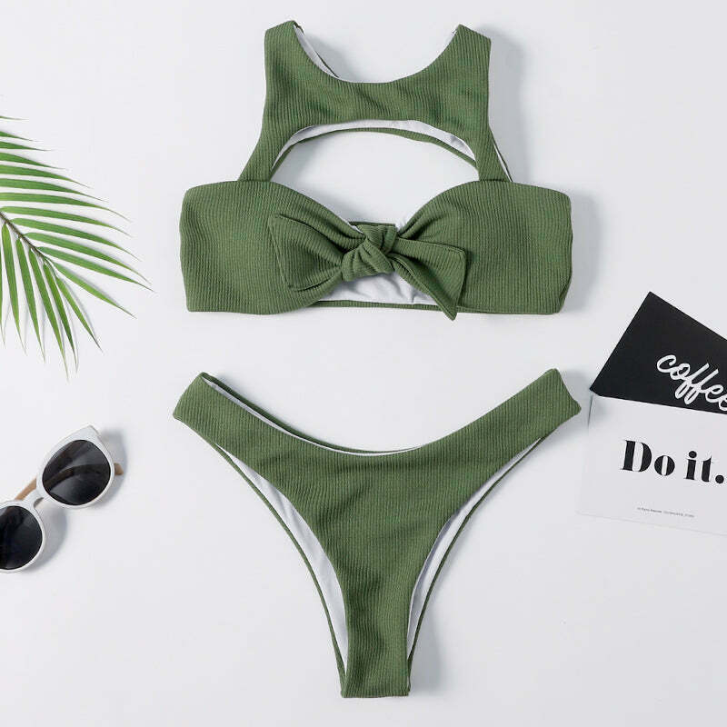 Cute Green Caged Bralette Bikini Set for Y2K Fashion and Aesthetic Pictures Cute Green Caged Bralette Bikini Set for Y2K Fashion and Aesthetic Pictures