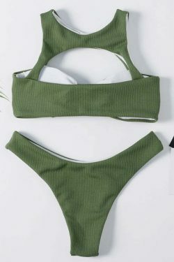 Cute Green Caged Bralette Bikini Set for Y2K Fashion and Aesthetic Pictures