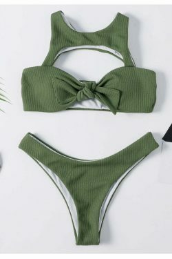 Cute Green Caged Bralette Bikini Set for Y2K Fashion and Aesthetic Pictures