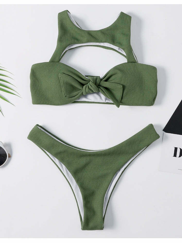 Cute Green Caged Bralette Bikini Set for Y2K Fashion and Aesthetic Pictures Cute Green Caged Bralette Bikini Set for Y2K Fashion and Aesthetic Pictures
