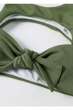 Cute Green Caged Bralette Bikini Set for Y2K Fashion and Aesthetic Pictures