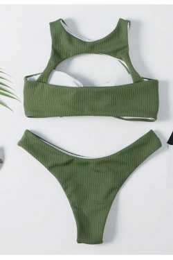 Cute Green Caged Bralette Bikini Set for Y2K Fashion and Aesthetic Pictures