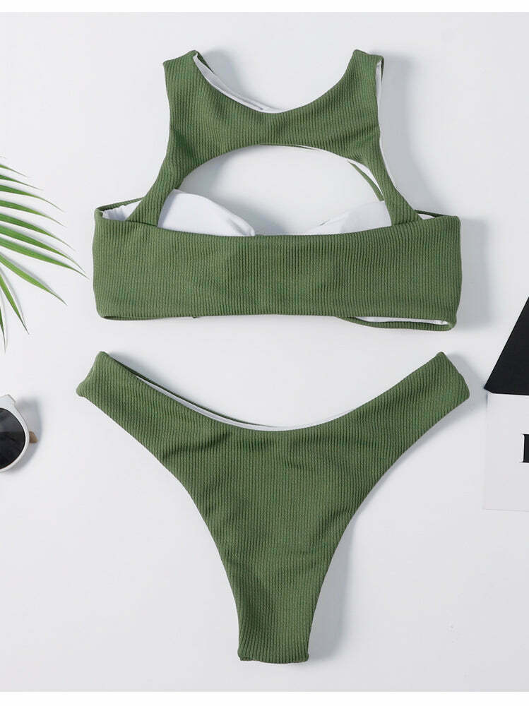 Cute Green Caged Bralette Bikini Set for Y2K Fashion and Aesthetic Pictures Cute Green Caged Bralette Bikini Set for Y2K Fashion and Aesthetic Pictures