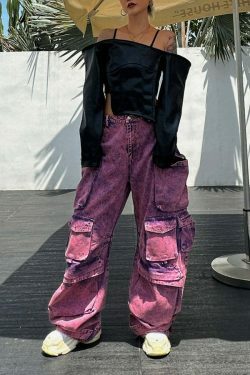 Cute Purple Cargo Pants: Y2K Aesthetic with Coquette Style, Grunge Vibes, and Pastel Goth Influence