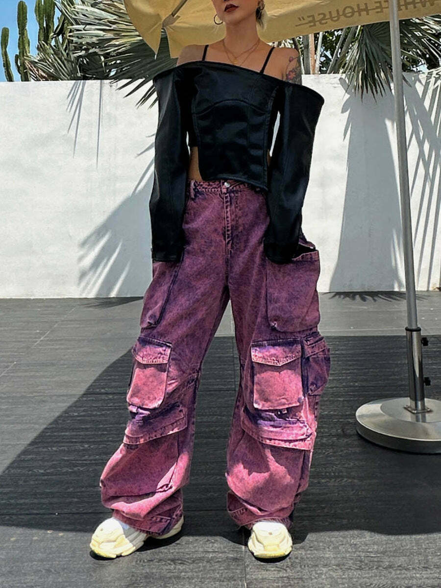 Cute Purple Cargo Pants: Y2K Aesthetic with Coquette Style, Grunge Vibes, and Pastel Goth Influence Cute Purple Cargo Pants: Y2K Aesthetic with Coquette Style, Grunge Vibes, and Pastel Goth Influence