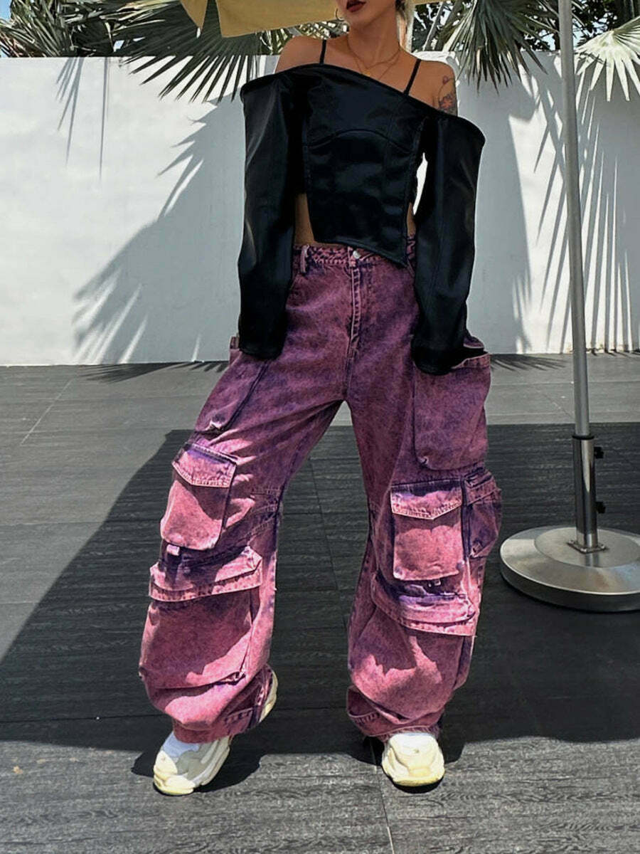 Cute Purple Cargo Pants: Y2K Aesthetic with Coquette Style, Grunge Vibes, and Pastel Goth Influence Cute Purple Cargo Pants: Y2K Aesthetic with Coquette Style, Grunge Vibes, and Pastel Goth Influence