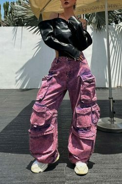 Cute Purple Cargo Pants: Y2K Aesthetic with Coquette Style, Grunge Vibes, and Pastel Goth Influence
