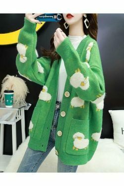 Cute Sheep Cardigan Sweater - Y2K Fashion Coquette Aesthetic Grunge Style Pastel Goth Fall Sweaters