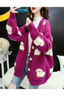 Cute Sheep Cardigan Sweater - Y2K Fashion Coquette Aesthetic Grunge Style Pastel Goth Fall Sweaters