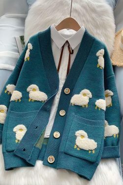 Cute Sheep Cardigan Sweater - Y2K Fashion Coquette Aesthetic Grunge Style Pastel Goth Fall Sweaters