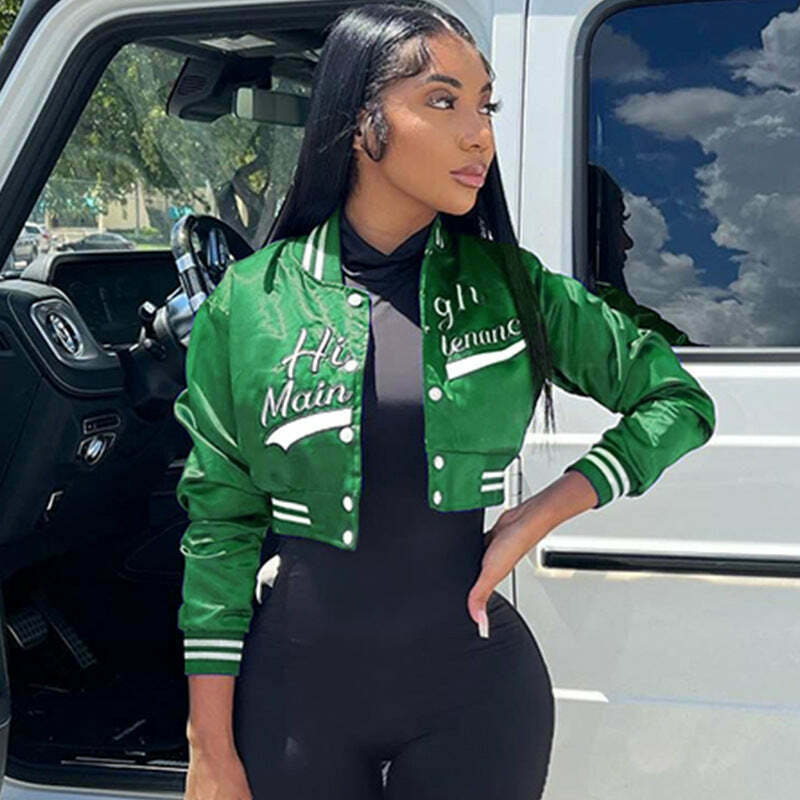 Cute Y2K Style Crop Top Baseball Jacket for Women - Coquette Aesthetic Grunge Fashion