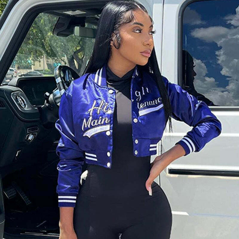 Cute Y2K Style Crop Top Baseball Jacket for Women - Coquette Aesthetic Grunge Fashion