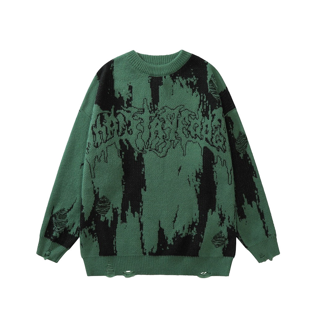 Distressed Gothic Knitted Sweater for Y2K Aesthetic Fashionistas: Coquette Style with a Grunge Twist