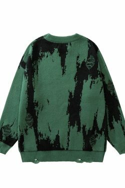 Distressed Gothic Knitted Sweater for Y2K Aesthetic Fashionistas: Coquette Style with a Grunge Twist