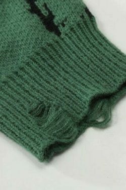 Distressed Gothic Knitted Sweater for Y2K Aesthetic Fashionistas: Coquette Style with a Grunge Twist