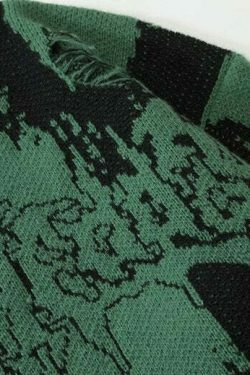 Distressed Gothic Knitted Sweater for Y2K Aesthetic Fashionistas: Coquette Style with a Grunge Twist