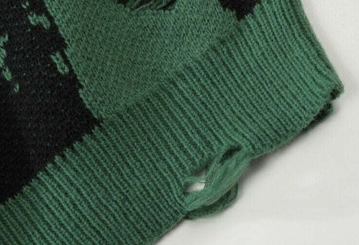 Distressed Gothic Knitted Sweater for Y2K Aesthetic Fashionistas: Coquette Style with a Grunge Twist