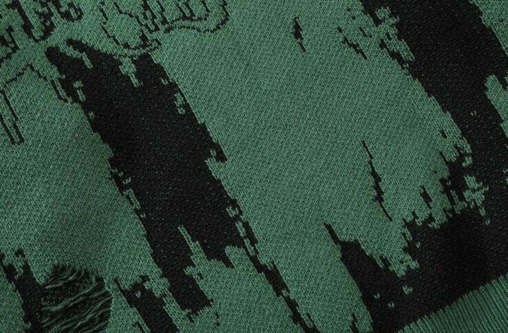 Distressed Gothic Knitted Sweater for Y2K Aesthetic Fashionistas: Coquette Style with a Grunge Twist