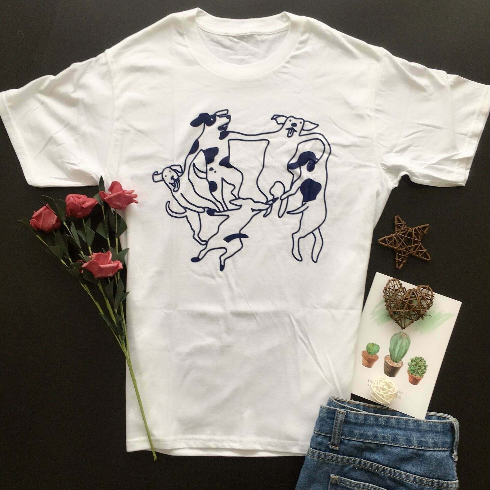 Dogs Dance Graphic Tee - Y2K Fashion Statement with Coquette Aesthetic & Grunge Vibes Dogs Dance Graphic Tee - Y2K Fashion Statement with Coquette Aesthetic & Grunge Vibes