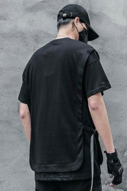 Double Layer Strapped T-Shirt: Y2K Fashion with Coquette & Grunge Aesthetics