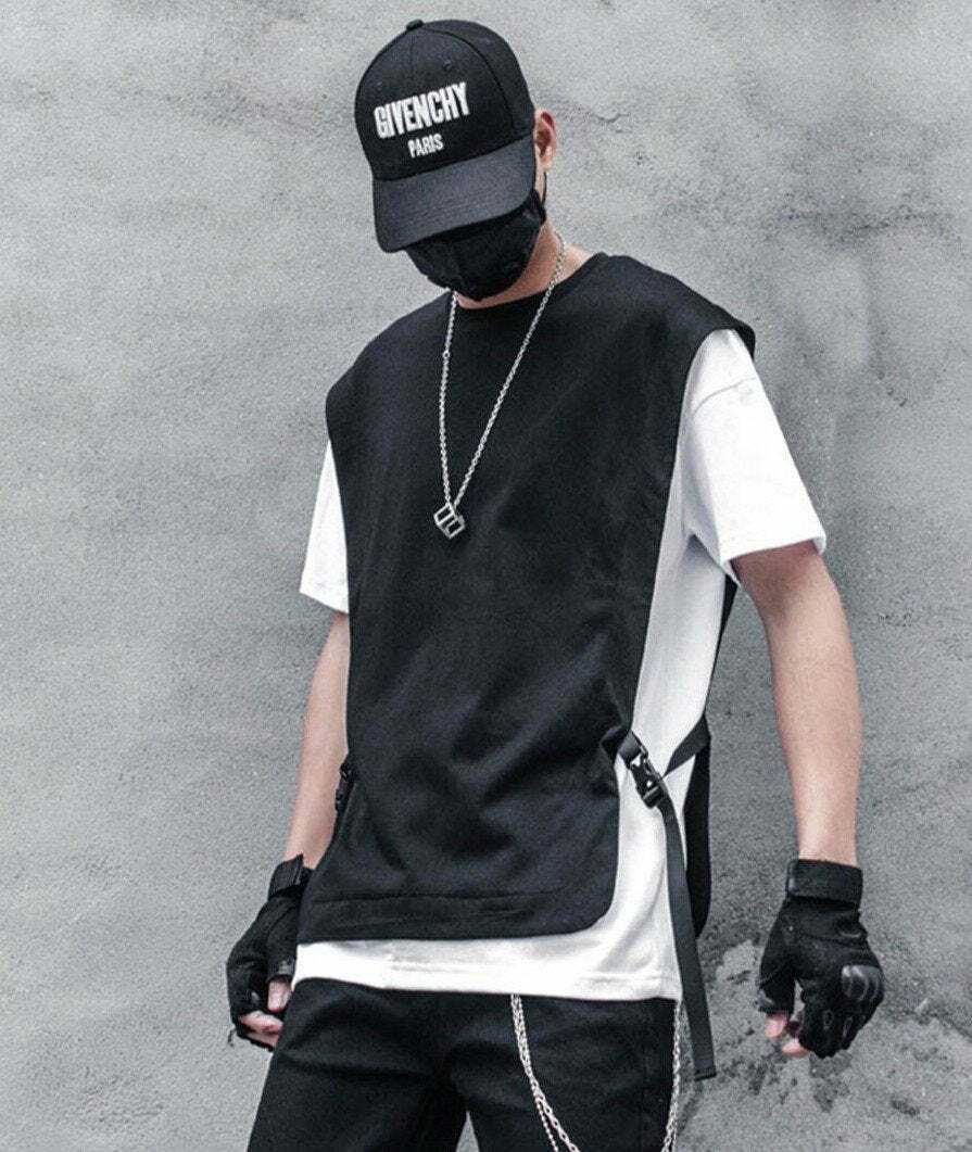 Double Layer Strapped T-Shirt: Y2K Fashion with Coquette & Grunge Aesthetics Double Layer Strapped T-Shirt: Y2K Fashion with Coquette & Grunge Aesthetics