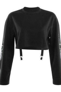 Dragon Pattern Long Sleeve Sweatshirt - Y2K Aesthetic Top for Women with Coquette & Grunge Style